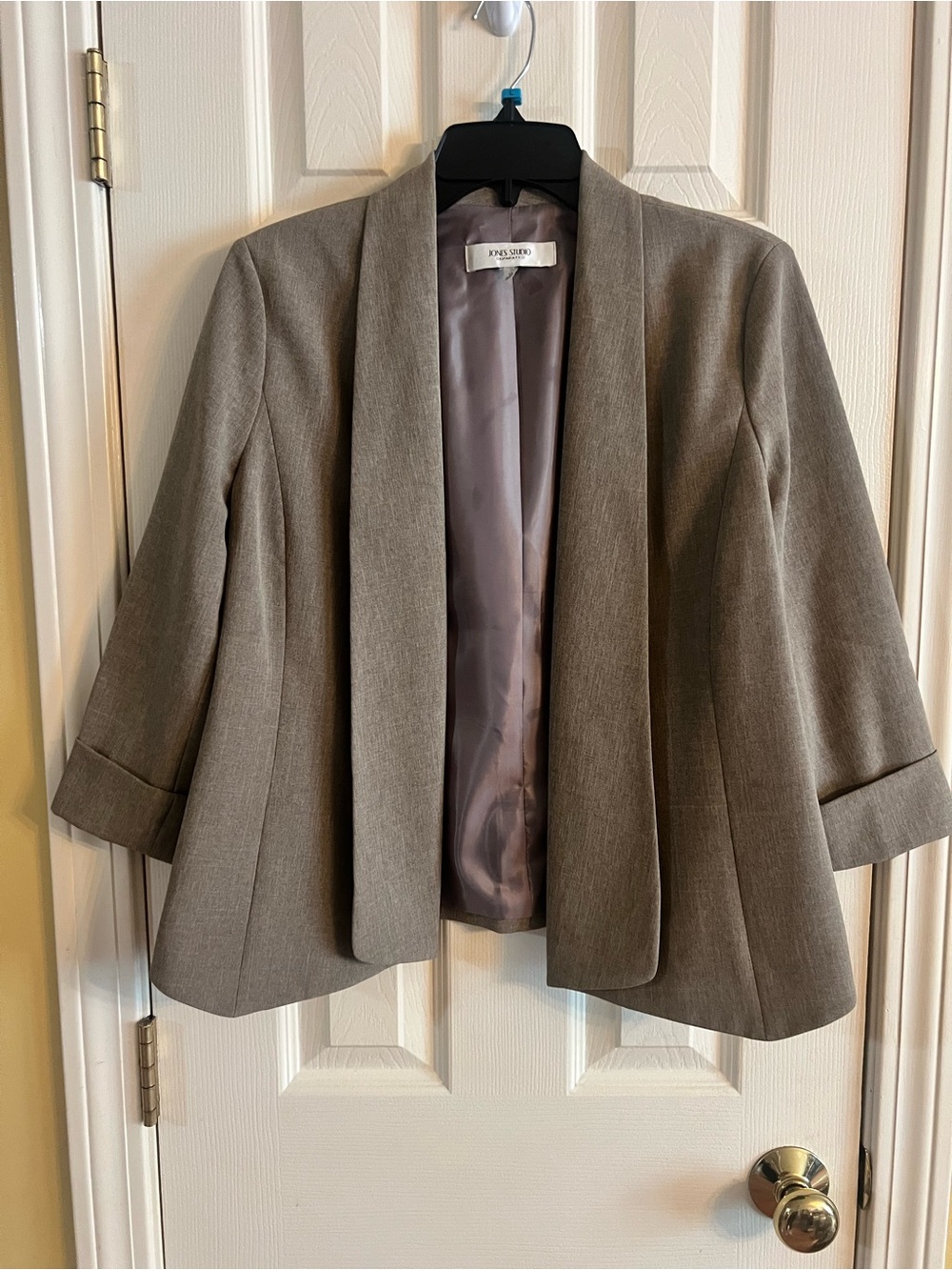 Jones Studio Open-Front Shawl Collar Blazer in light brown
